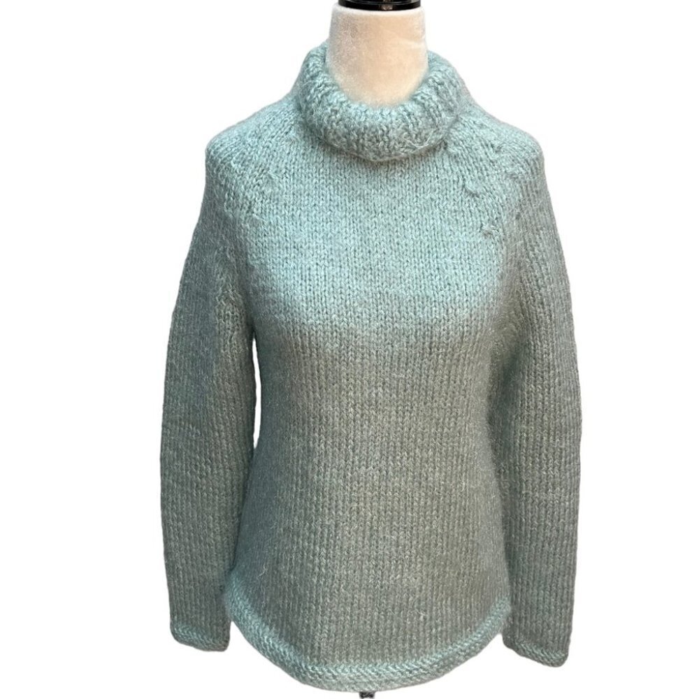 handmade Hand Crafted Blue Acrylic Rolled Neck Sweater Size S/M